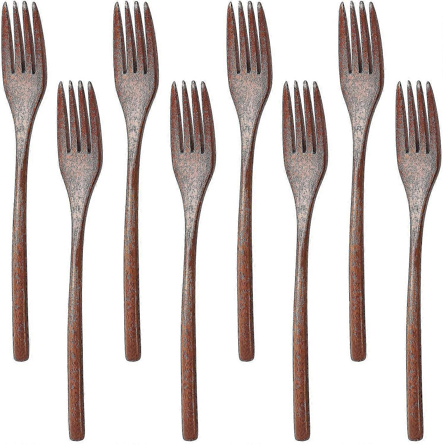 8 garfos de madeira de pacote, 9 polegadas de alça longa utensílio de cozinha artesanal