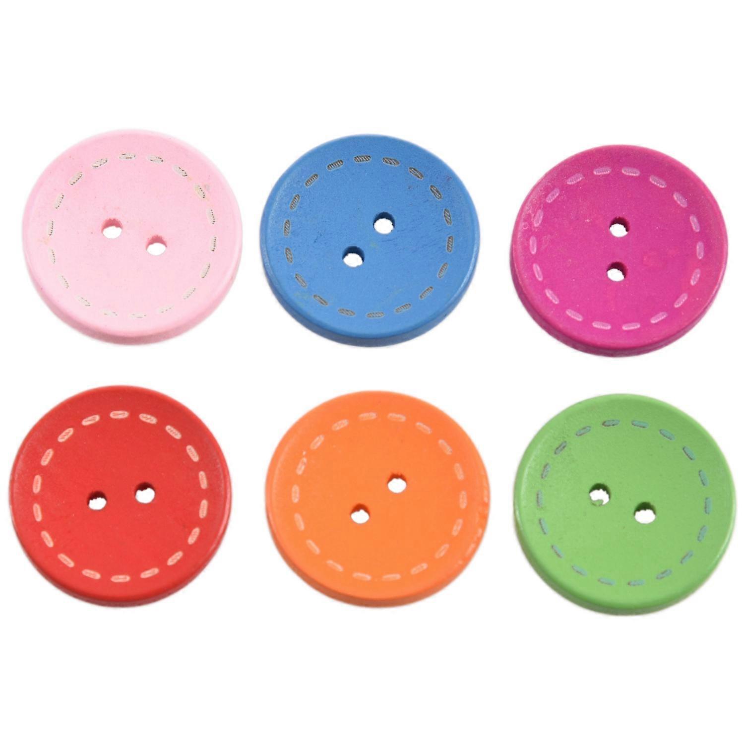 50Pcs Mixed Round 2 Holes Wood Sewing Buttons Scrapbooking 25mm(1") Dia