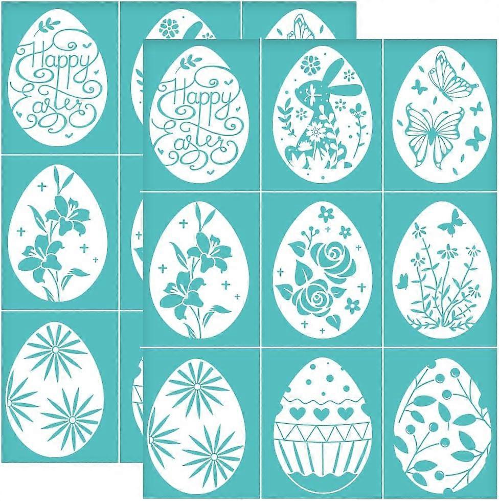 2Pcs 8.6x11 Inch Easter Egg Self-Adhesive Silk Screen Printing Stencil Happy Easter Silk Screen Stencil Spring Flower Butterfly Reusable Mesh Stencils