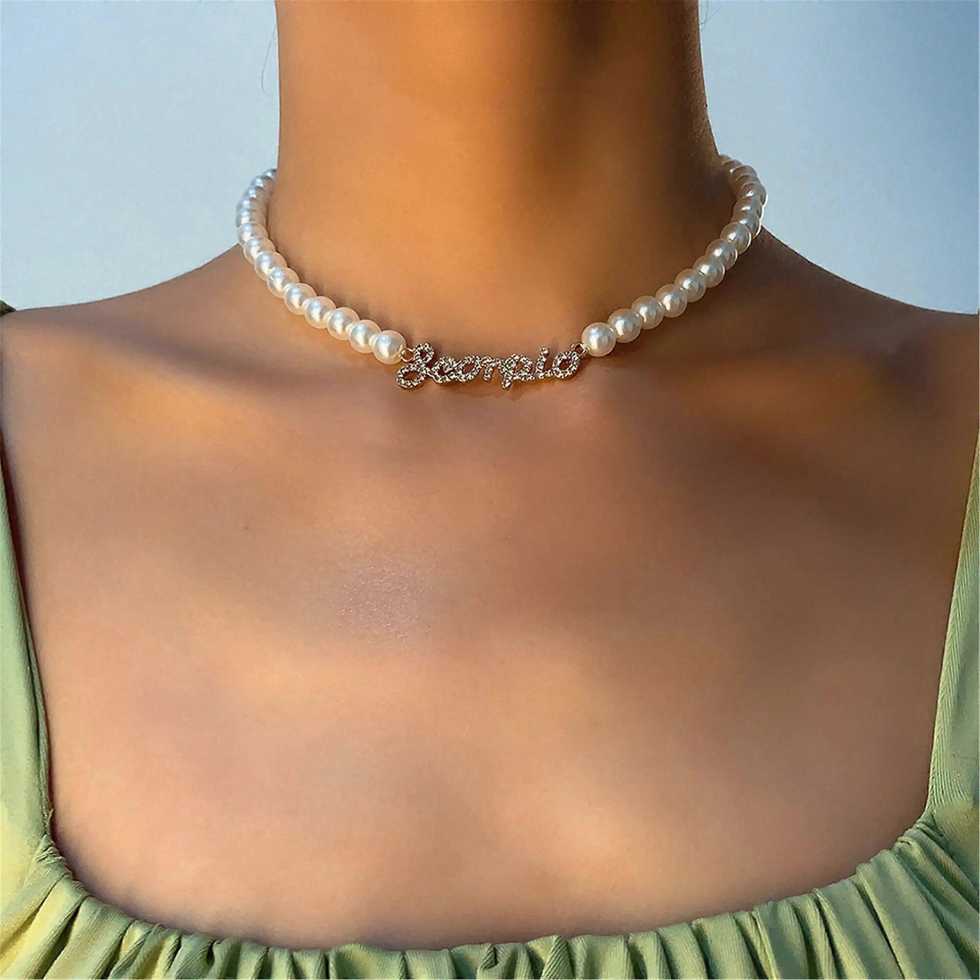 VishowCo Custom Name Letters Lmitation Collier de perles pour petite amie ou mère anniversaire cadeau spécial bijoux personnalisés