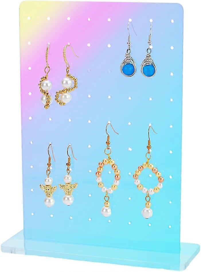 Rainbow Color Acrylic Vertical Jewelry Earring Display Stands 72-Hole Earring Organizer Holder with Base Colorful 18x14.1x5cm