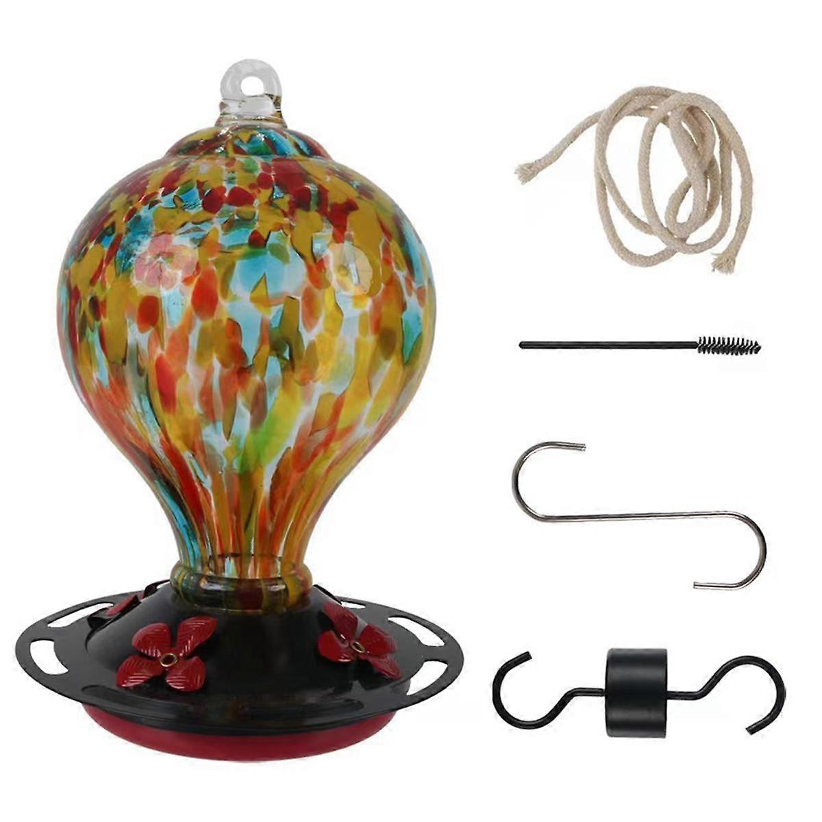 Bird Feeder with 5 Perches Hand Blown Glass Bird Feeders for Outdoors Hanging 30 Fuild Oz,C