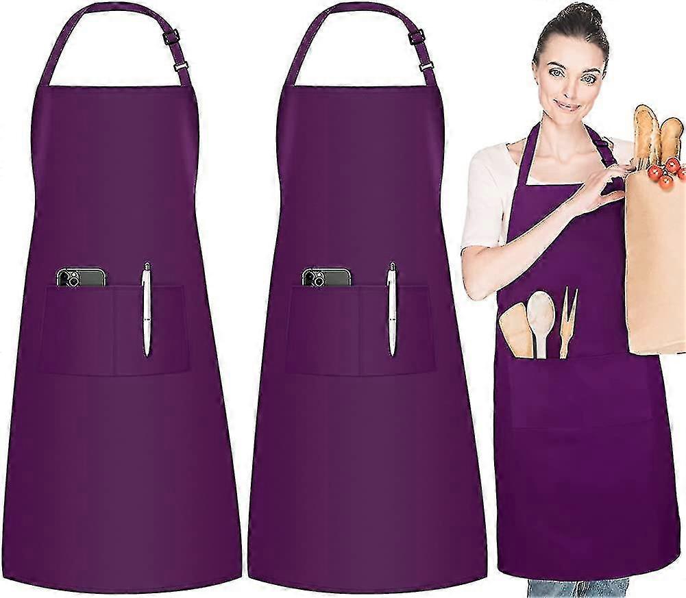 2 Pack Adjustable Bib Aprons, Waterdrop Resistant Apron With 2 Pockets Cooking