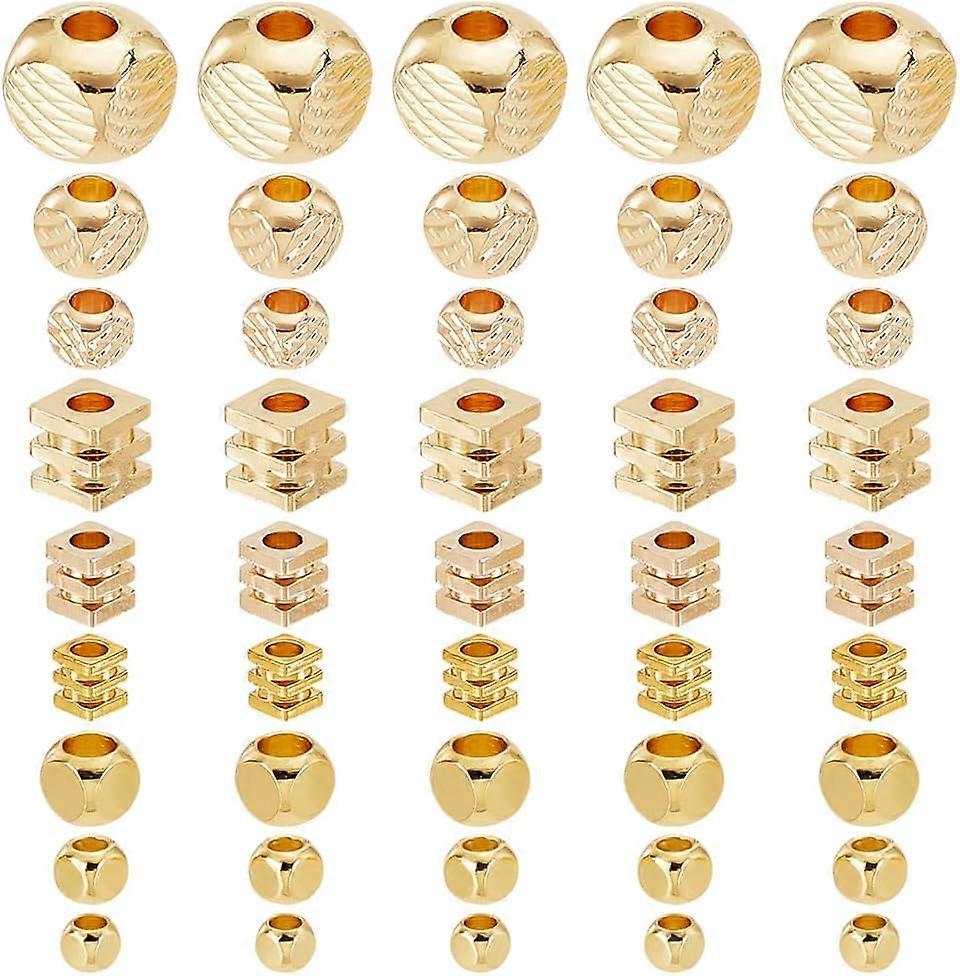 160Pcs 9 Styles Brass Spacer Beads Long-Lasting Plated Textured Cube Mixed Color 3~6x3~5.5x3~5.5mm Hole: 1.8~2.5mm