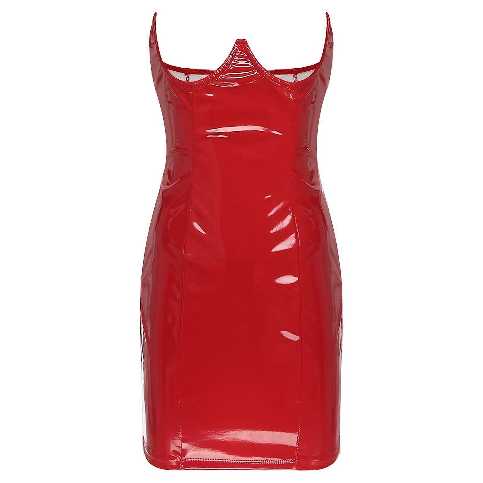 Da Donna Coppe Aperte Ferretto Fancy Dress Wet Look Vestito In Pelle Verniciata Lace-up Cerniera Posteriore Senza Spalline Abiti Clubwear Biancheria Da Notte