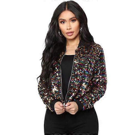 Women's Sequin Fitted Long Sleeve Zipper Blazer Bomber Jacket