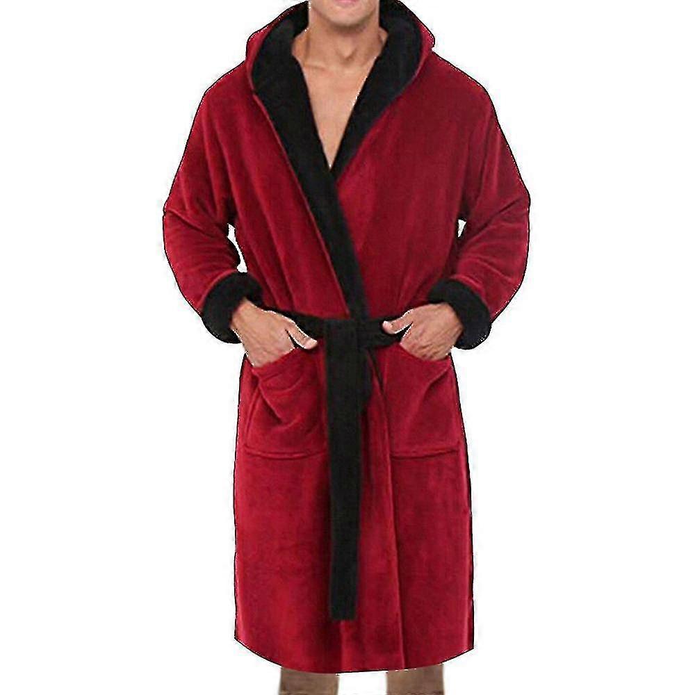 Men Hooded  Fleece Dressing Bathrobe V