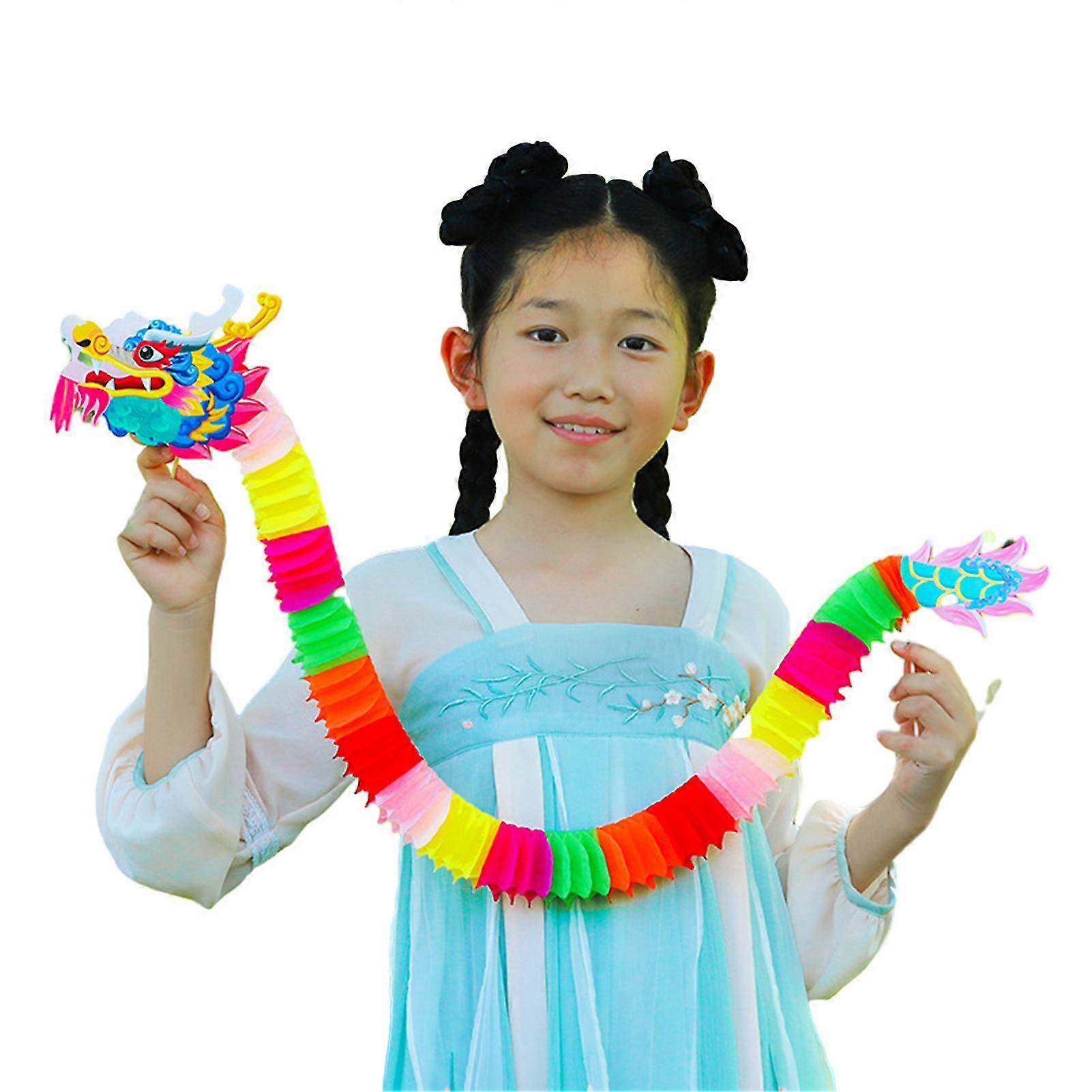 Dragon Dance Toy Diy Artwork Material Bag Foldable Bright Color Realistic Stretchable Chinese New Year Nostalgia Children Handicrafts Educational Crea