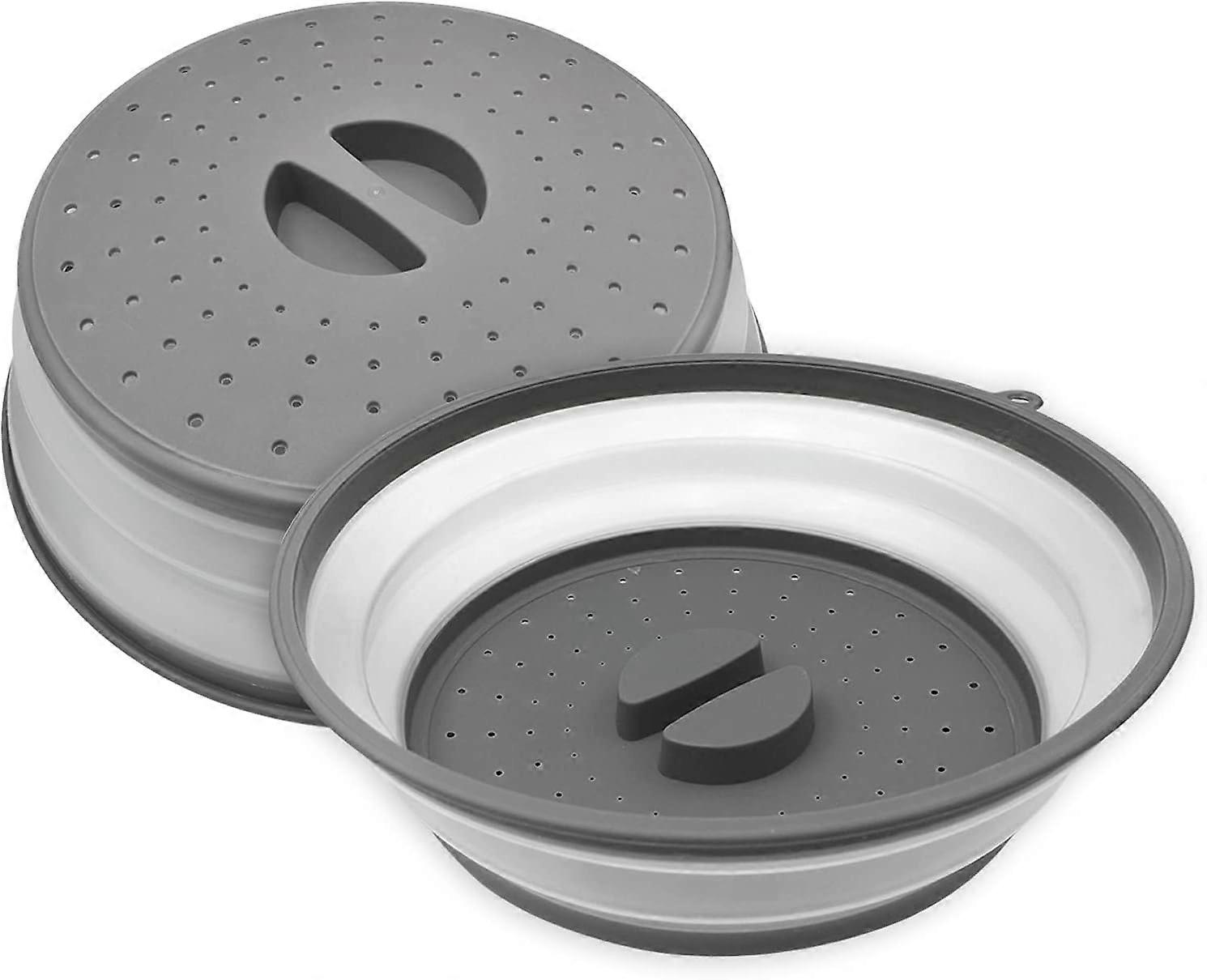 Foldable Microwave Lid - 2PCS Retractable Microwave Cover with Steam Cover and Strainer Function