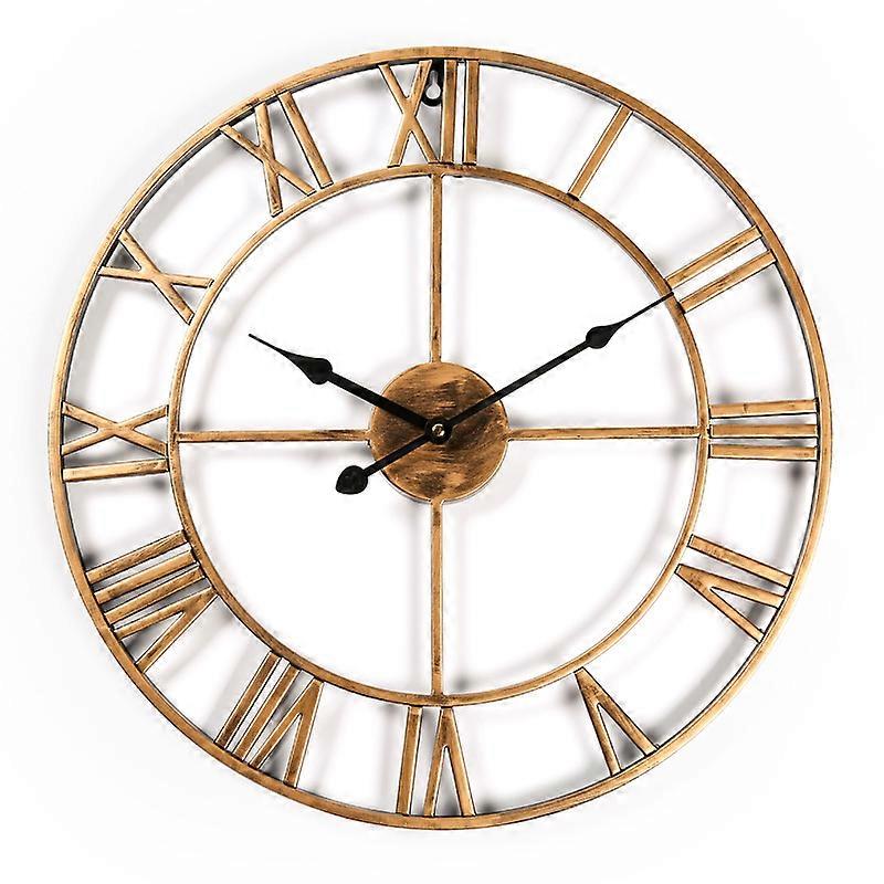 Retro Gold Metal Roman Numeral Wall Clock