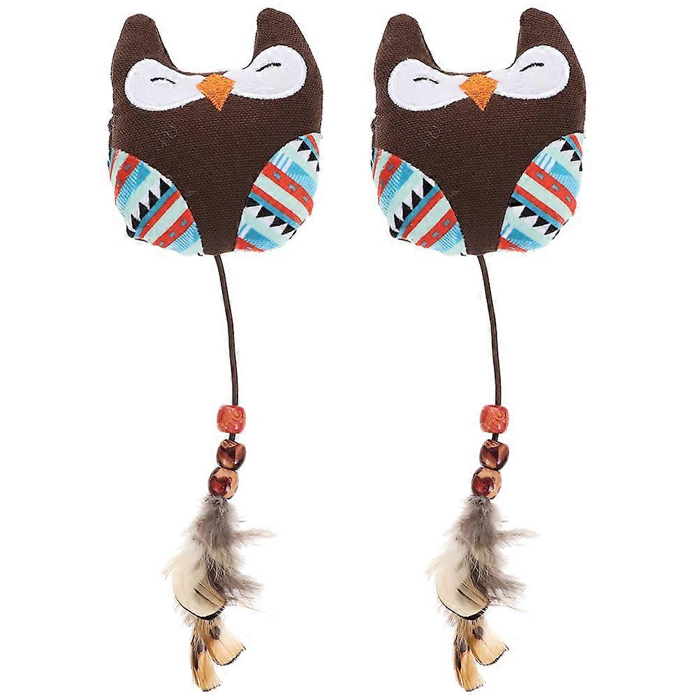 2pcs Interactive Cute Cartoon Cat Plush Toy Kitten Chew Toy Small Pet Toy for Teeth Grinding