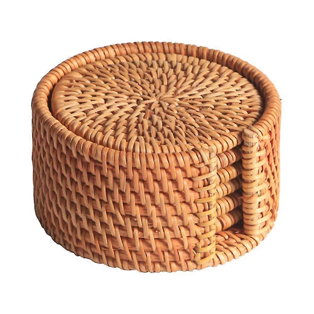 Salgsfremmende salg 6stk 10cm Rattan Coasters, Pack vevde kuvertbrikker, Wicker Placemats Holdbar gryteholder til bord, potter