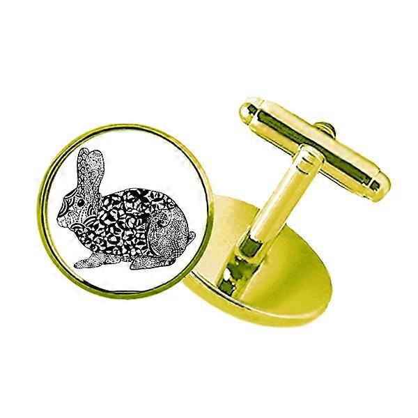 かわいい脂肪ウサギ動物の肖像画スケッチスタッズビジネスメタルカフリンクスゴールデン