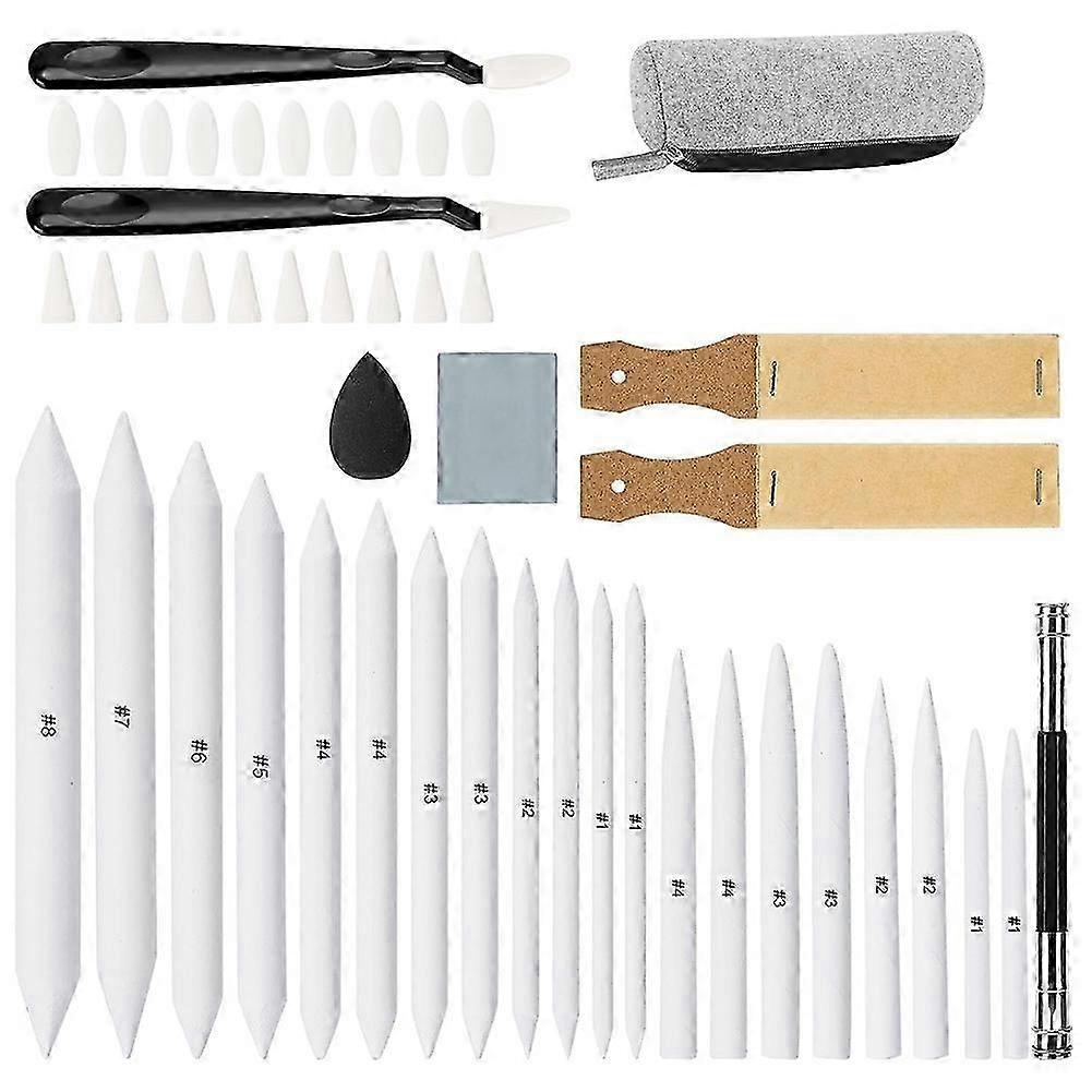 48 PCS Sketch Drawing Tools, 20 Blending Stumps Set & 2 Sandpaper Pencil Sharpeners, Pencil Extensio