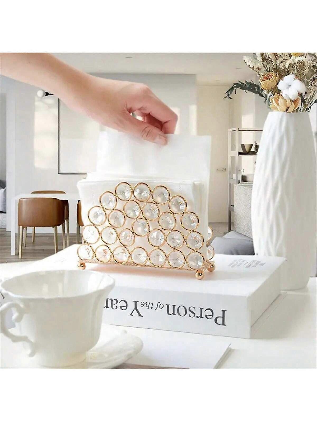 1 قطعة كريستال مطرز معدني حامل مناديل مجموعة لديكور الطاولة ، 1 حزمة موزع مناديل طعام فاخرة ، مطبخ أنيق وملحق غرفة الطعام