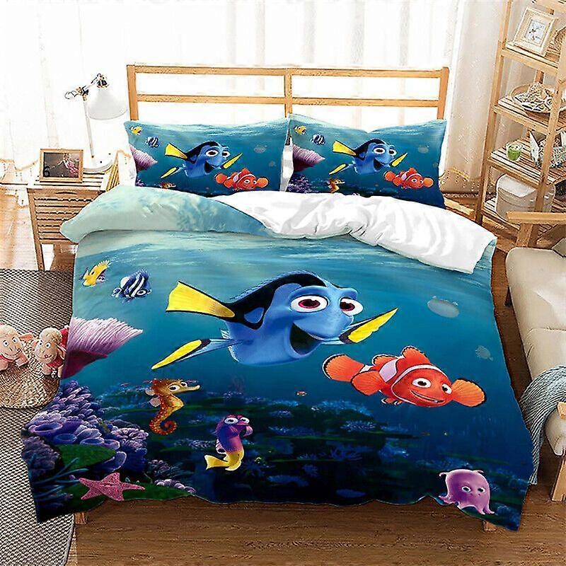 v715 Lençóis Capa Conjunto Conjunto de Cama Têxteis para o Lar Procurando Nemo Coral E Dory PresenteConjunto de Cama de 3 Peças (1 Capa de Edredão + 2 Fronhas) y715