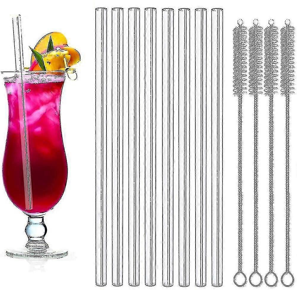 قش زجاجي قابل لإعادة الاستخدام قش الشرب ، قش زجاجي مستقيم 20 سم مع فرشاة تنظيف - قش زجاجي صديق للبيئة قش زجاجي طويل لكوكتيل سمو