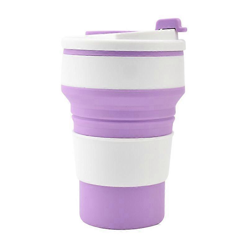 Tasse de camping pliable, tasse d’eau étanche avec couvercle, tasse à café en silicone, randonnée, voyage, pique-violet 350ML