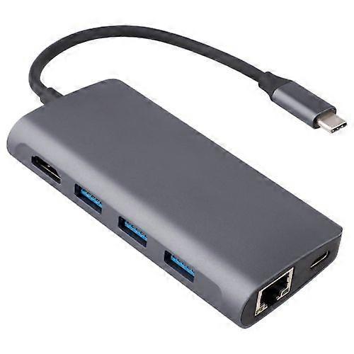 ZRUXE HB-224 8 in 1 Type-C to HDMI + USB 3.0 x 3 + RJ45 + PD + SD/TF Card Slot Adapter