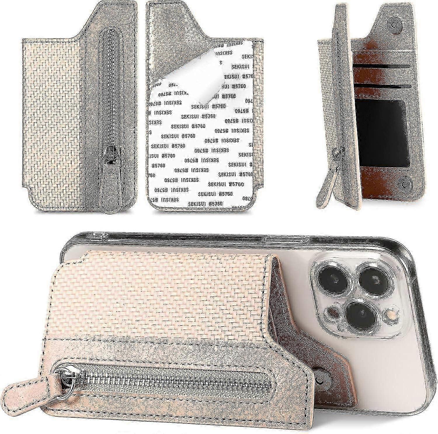 حامل بطاقة محفظة الهاتف اللاصق متعدد الوظائف | حامل هاتف محفظة حامل بطاقة 3 في 1 | بو جلد الهاتف محفظة الأكمام مع سحاب | يونيفيرسا