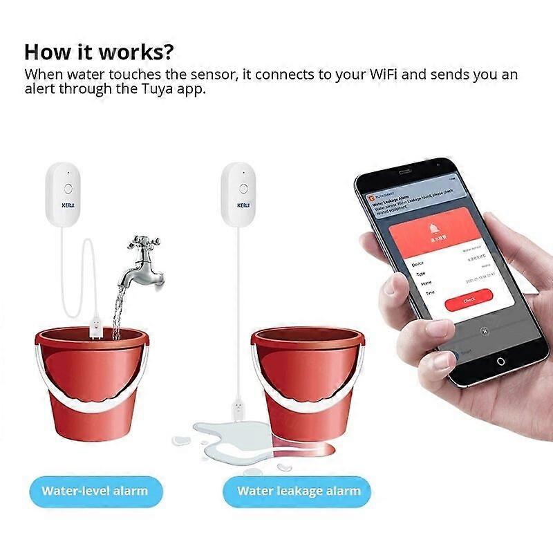 Smart Wifi Water Leak Sensor For Home Kitchen - Phone App Monitoring & Security Alarm
