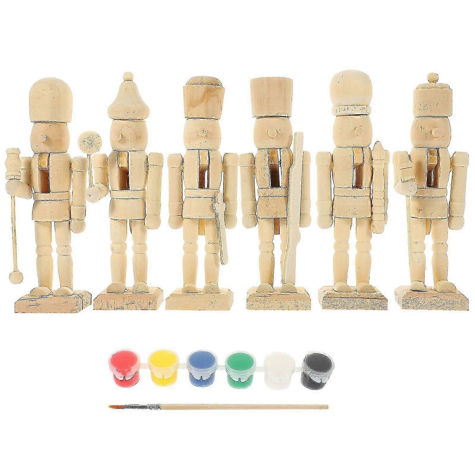 1 Set Of Blank Nutcracker Soldier Wooden Diy Nutcracker Ornament Decoration Xmas Wooden Craft With Pigments