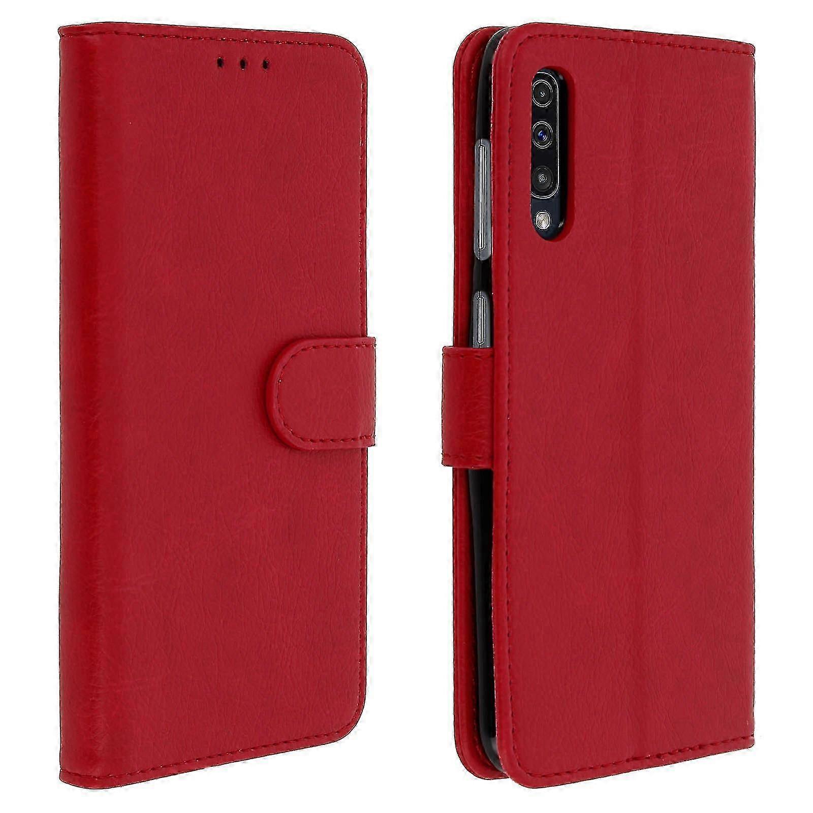Magnetic Flip Wallet Case with Stand for Samsung Galaxy A50, Red