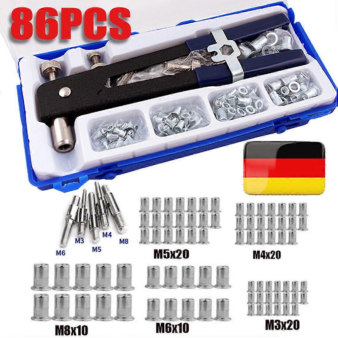 86-piece rivet nuts M3-M8 threaded rivets with rivet pliers rivet nut pliers set