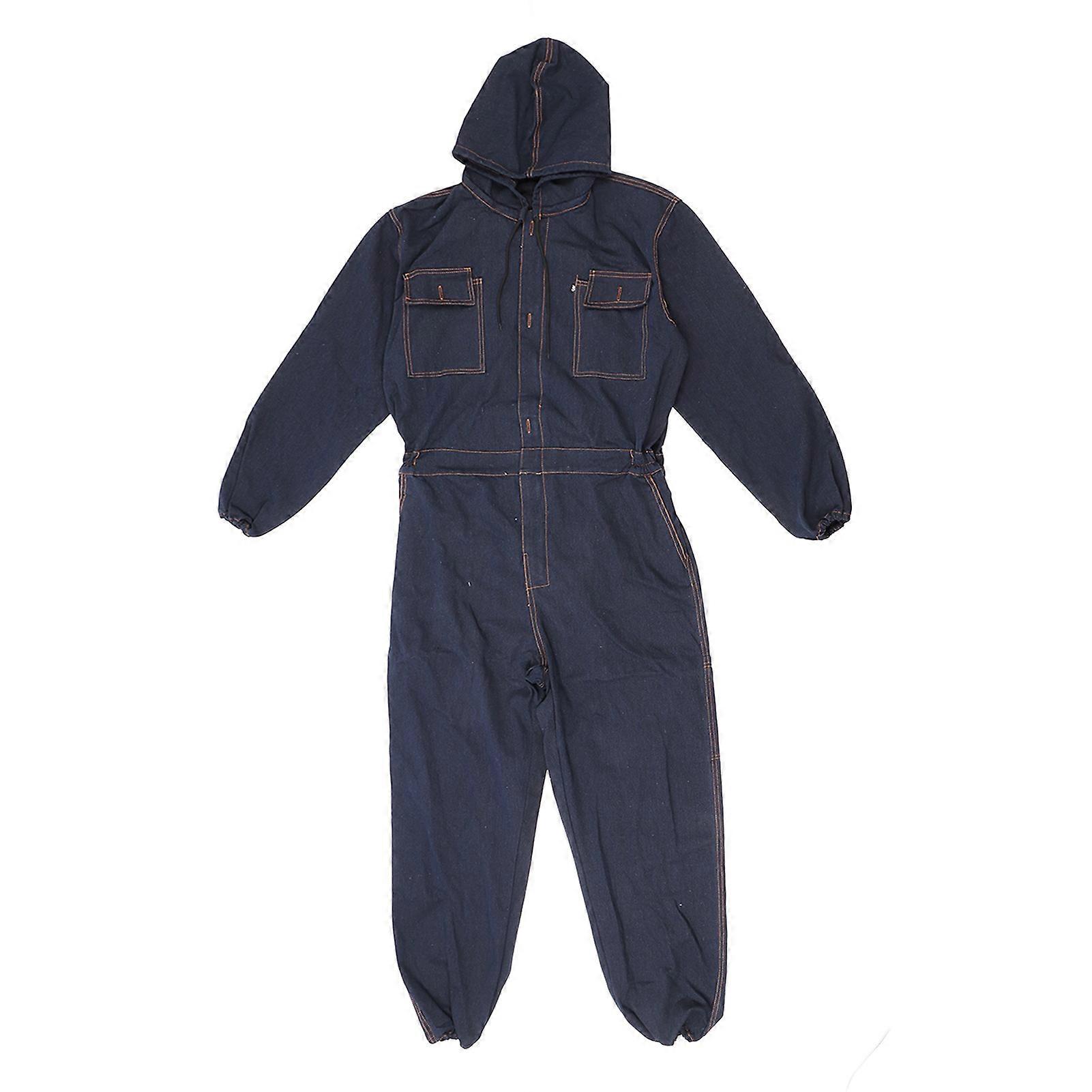 Long Sleeve Hooded Drawstring Work Overalls Men Button Zipper Workwear with Flap Pockets for Electric Welding