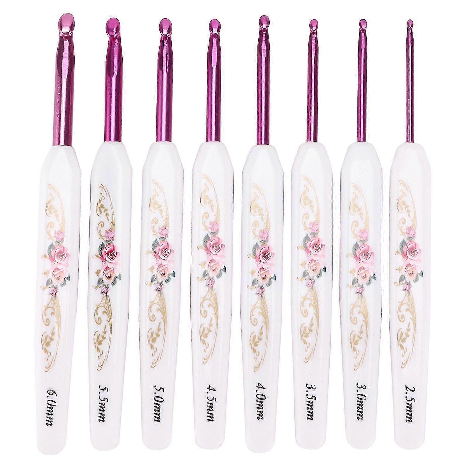Crochet Hooks 8 Pcs Soft NonSlip Good Grip Knitting Needles Set with Mark for Weaving Home Use(Safflower Porcelain Pack of 8 )