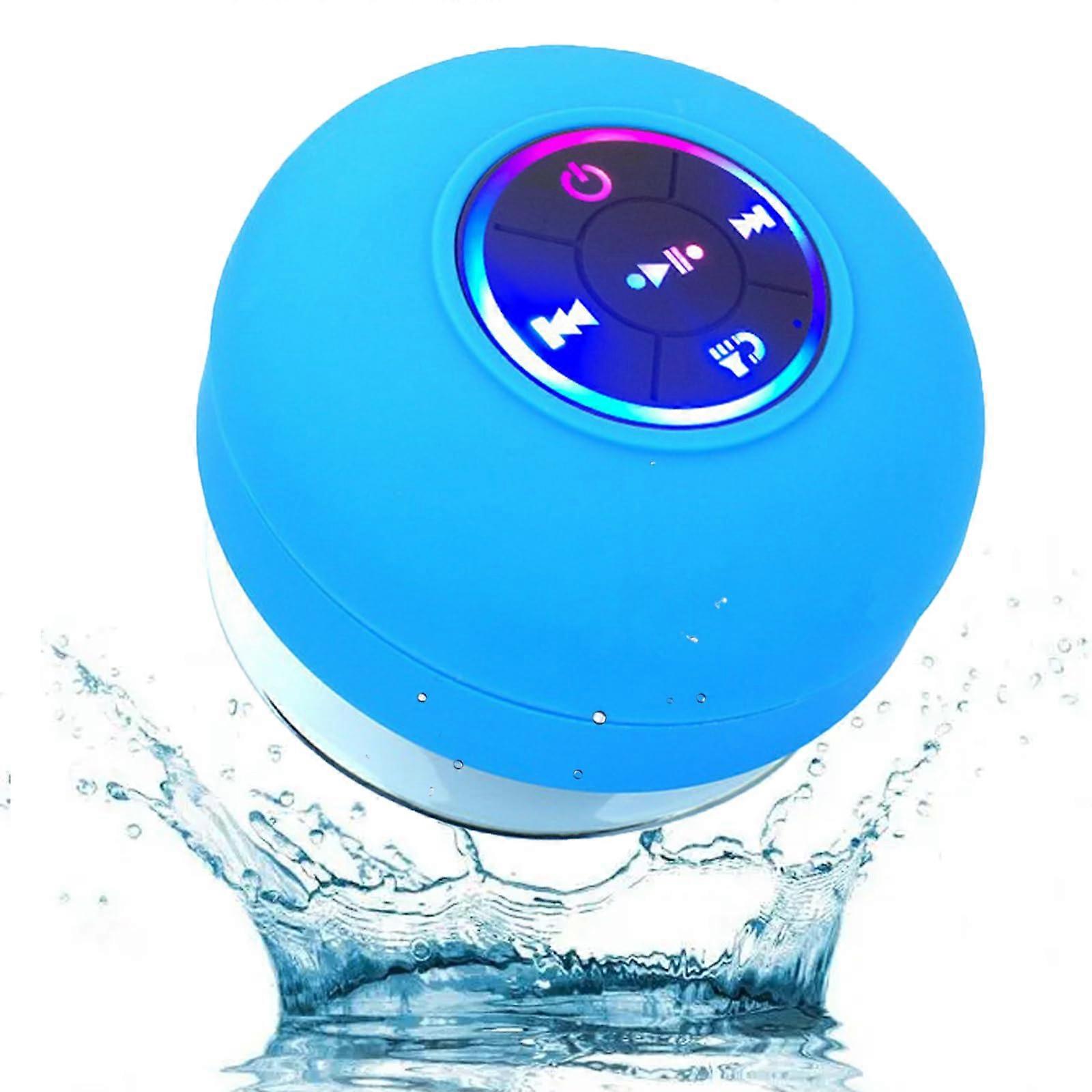 Mini Bluetooth Shower Speaker With Suction Cup And LED Light, HD Stereo Sound, Blue