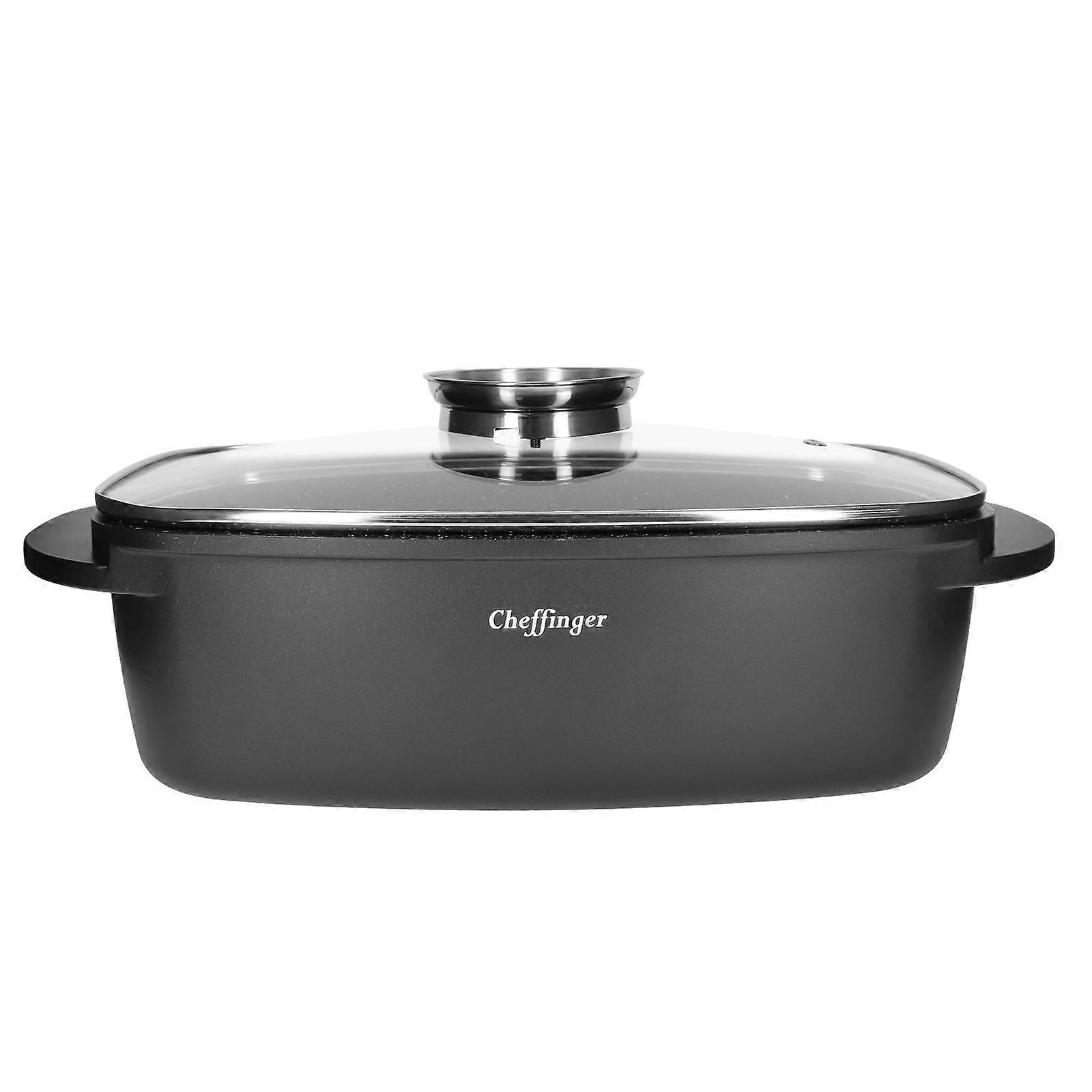 Rectangular Roasting Pan 32 cm Marble Coated with Glass Lid, Black