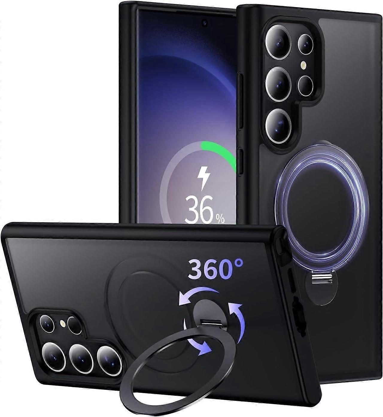 Compatible with Samsung Galaxy S23 Ultra Case, 360 Rotatable Ring Holder Kickstand, Compatible with Magsafe, Slim Shockproof Translucent Matte Hard Ba