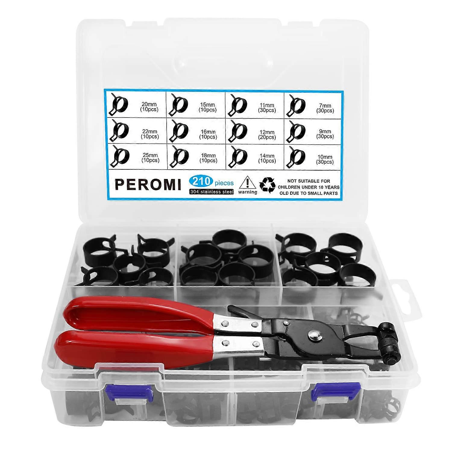 210 Pcs Spring Band Type Hose Clamps for Fuel Line 7-25mm