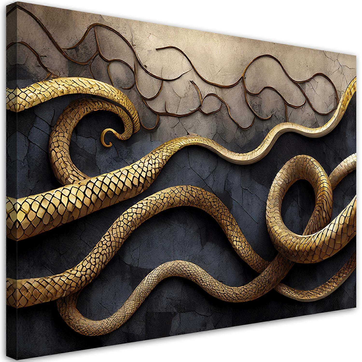 Impression sur toile, Abstraction serpent doré - 90x60