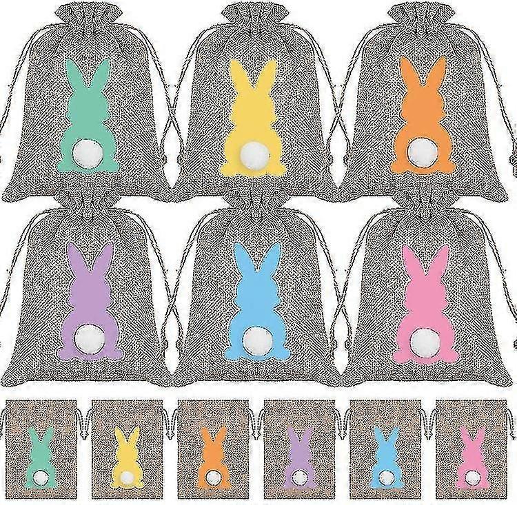 24pcs Storage Bag Egg Candy Packaging Gift Bag Linen Drawstring Decoration Cute Rabbit