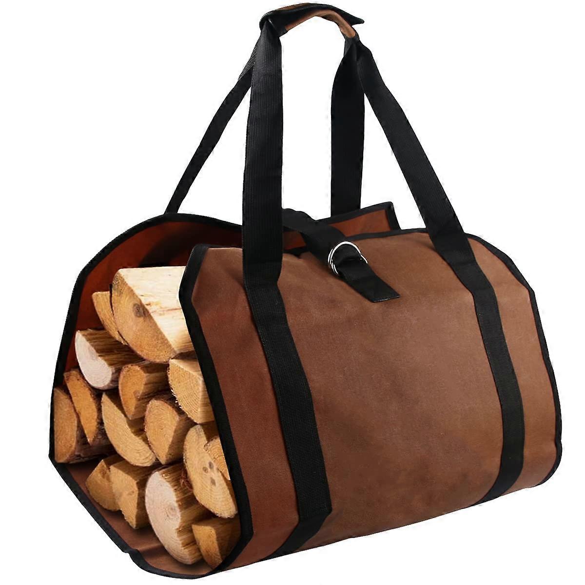 Firewood Carrier Log Bag Waxed Canvas Log Tote Bag for Indoor Fireplace Log Holders with Handle