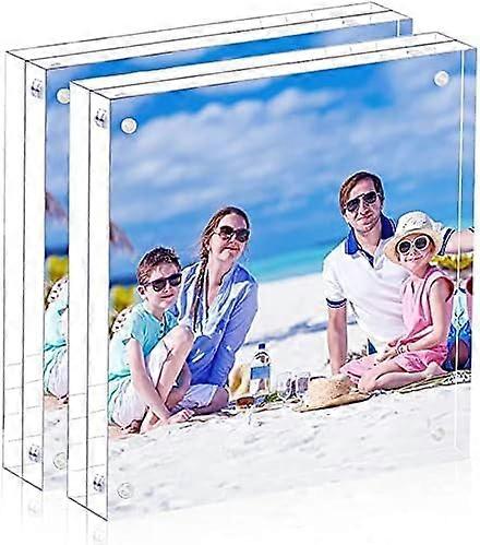 8x8 Acrylic Picture Frame 2-Pack Double-Sided Magnetic Desktop Display With Stand Clear Photo Frame Free Soft Microfiber