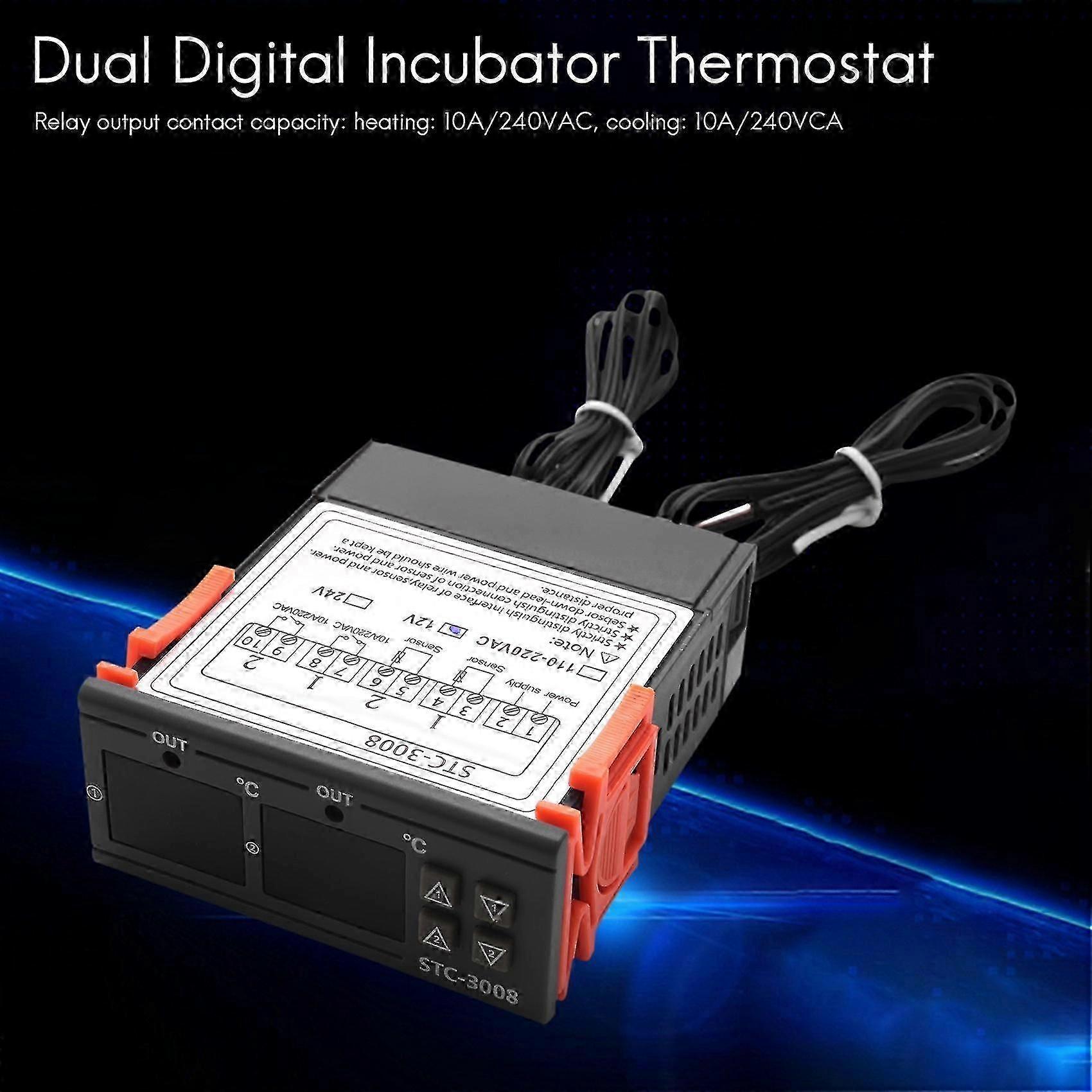 STC-3008 Dual Digital Incubator Thermostat Display Temperature Controller 12V