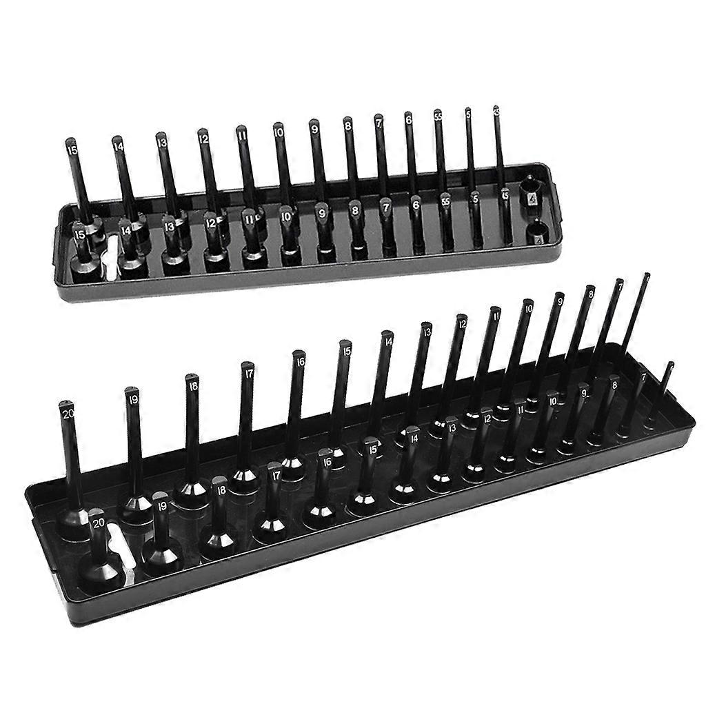 Set of 2 Metric Socket Tray Storage Tool Organizers 1/4''& 3/8'' Black