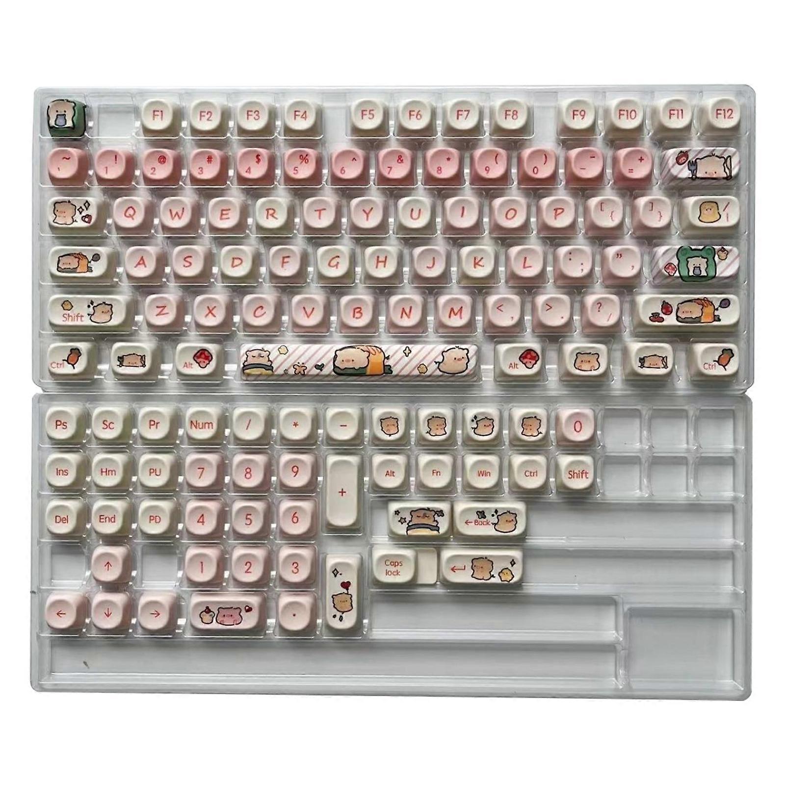 الوردي خنزير موضوع Keycaps PBT الملف الشخصي MOA 118Keys لتخطيط لوحات المفاتيح الميكانيكية تخصيص أغطية المفاتيح