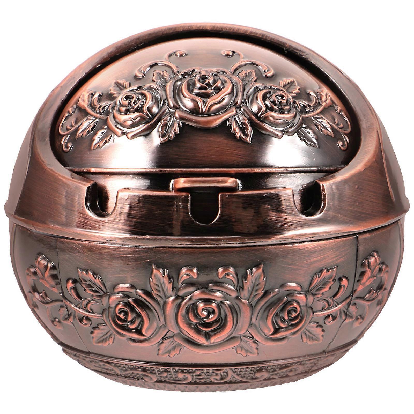 Retro Rose Pattern Ash Tray for Home Use Convenient Desktop Lidded Ashtray