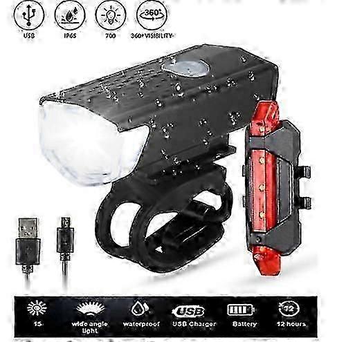 USB充電式自転車ライトセット300lmフロント/点滅リアLED(サイクリング用)(防水、8-16時間実行時間)_mm2 -CN-WR