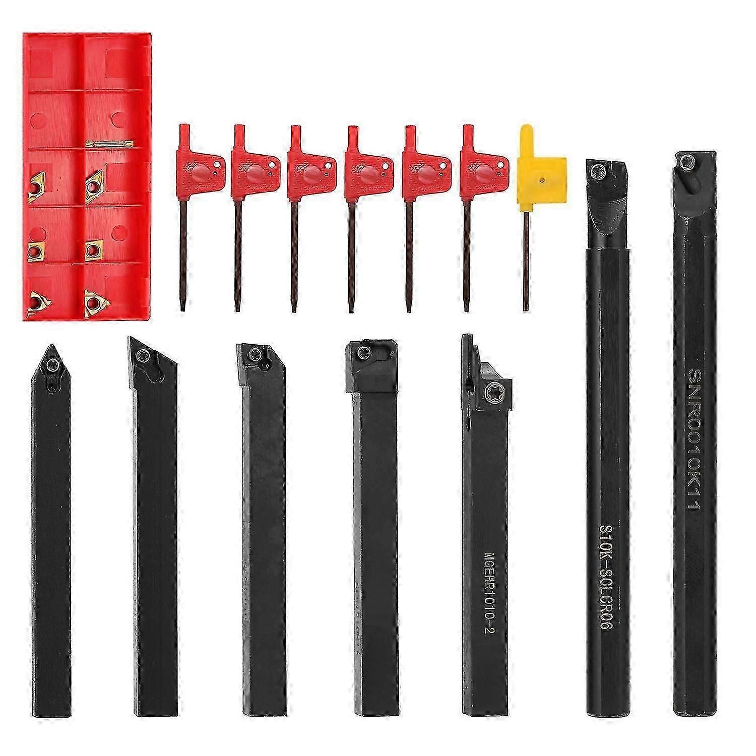 7pcs 10mm Shank Lathe Turning Tool Holder Boring Bar with Carbide Inserts