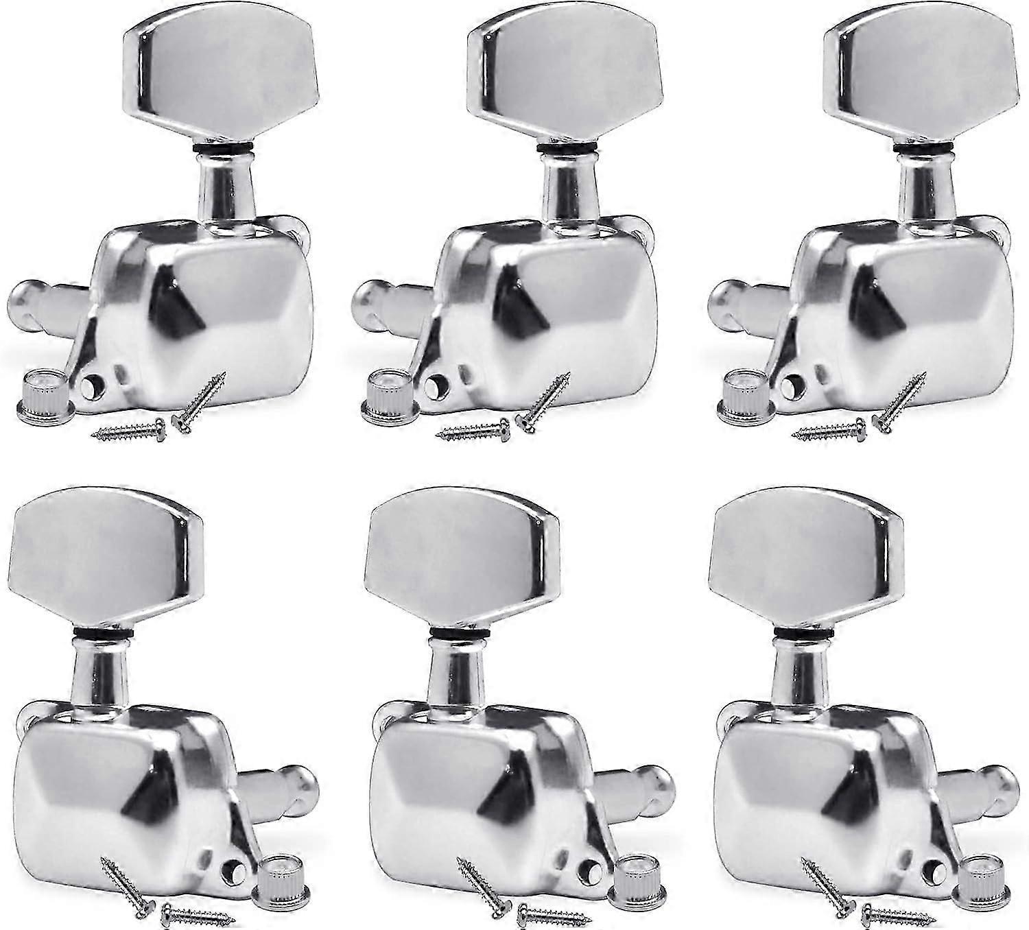 3+3 Semi-closed Guitar Tuners String Tuning Pegs Keys Machine Heads Set for for Acoustic or Electric Guitar (Chrome)