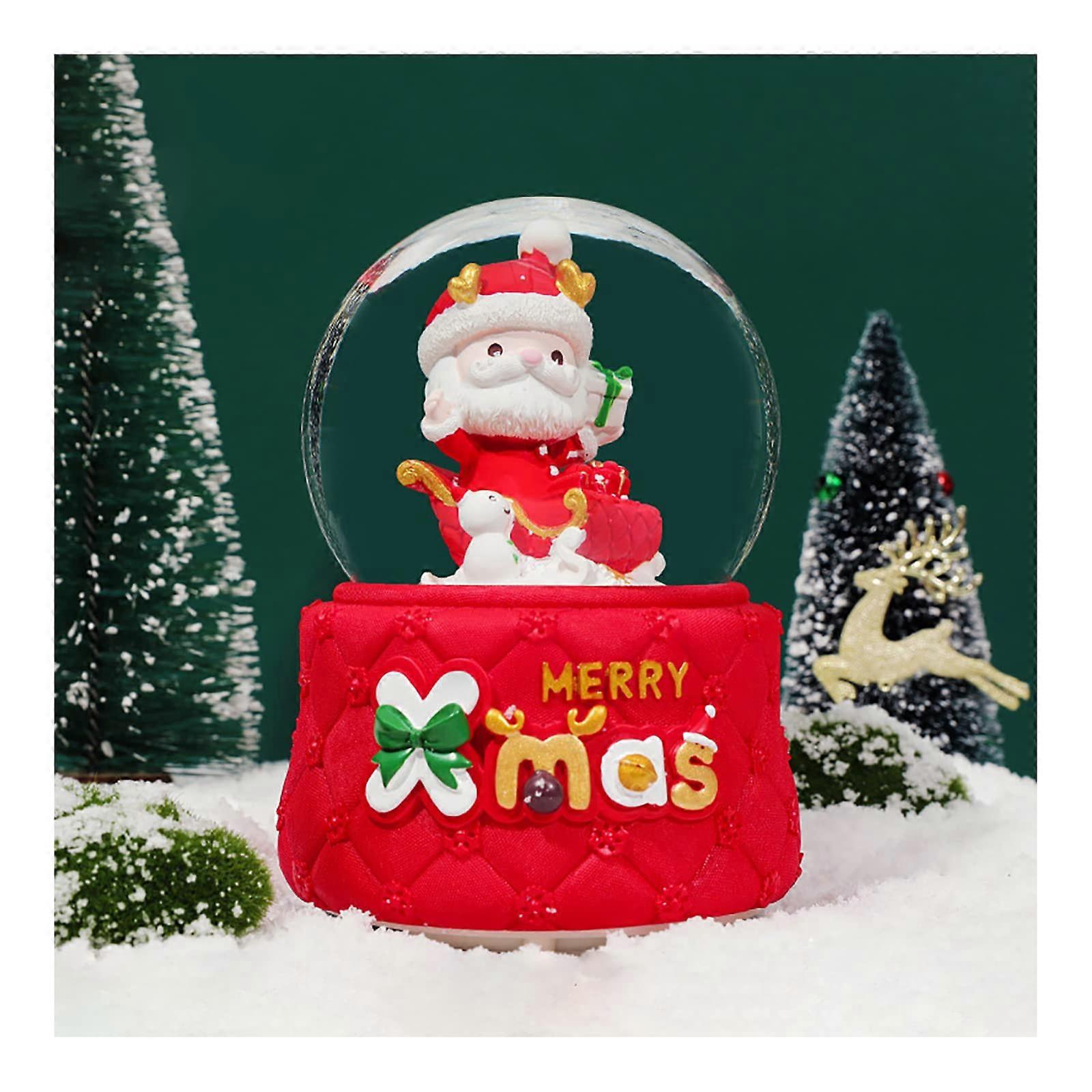 JSSEVN Traditional Music Santa Claus Snow Globe Indoor Festive Decoration Wind Up Crystal Ball Music Box Ornament Music Box Automatic Rotating Snow C