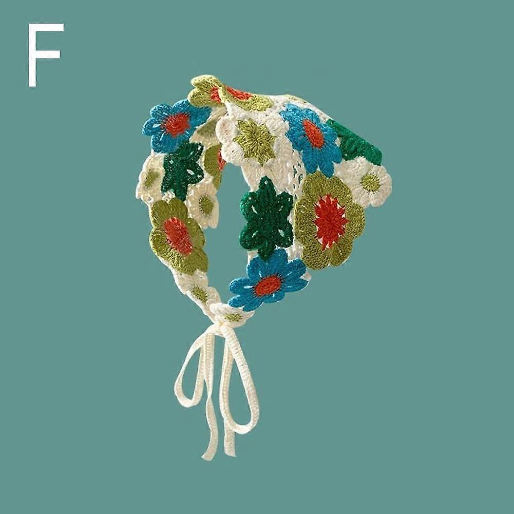 Five-color green flower piece (F)$ Korean version of sweet knitted triangle scarf cute hand-knitted bandage headband small fresh sunflower headband