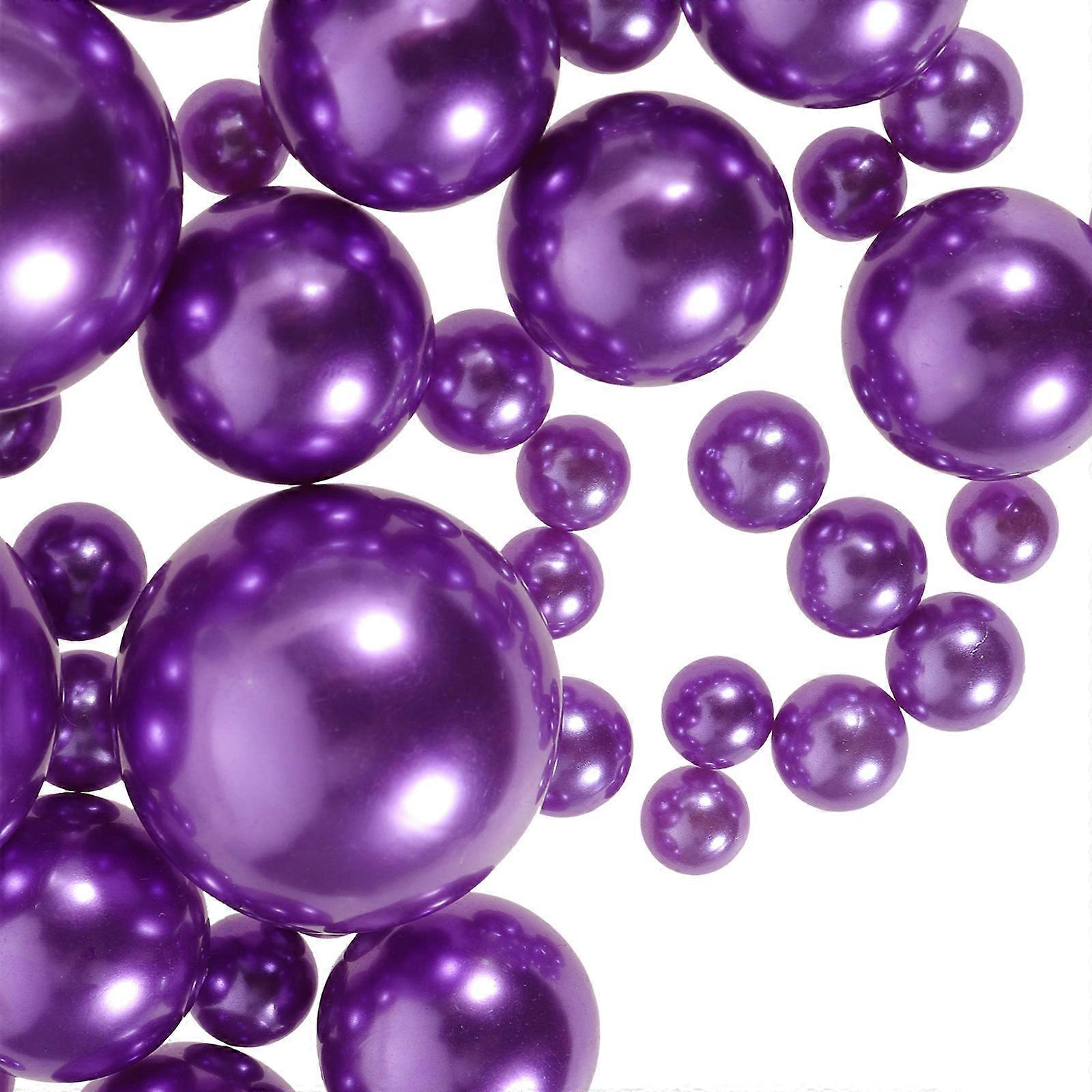 125pcs No Hole Fake Pearls Vase Filler Beads for Wedding, Party, Craft & Decoration – Deep Purple Mixed Ornament Beads for DIY Floating Vase Decor