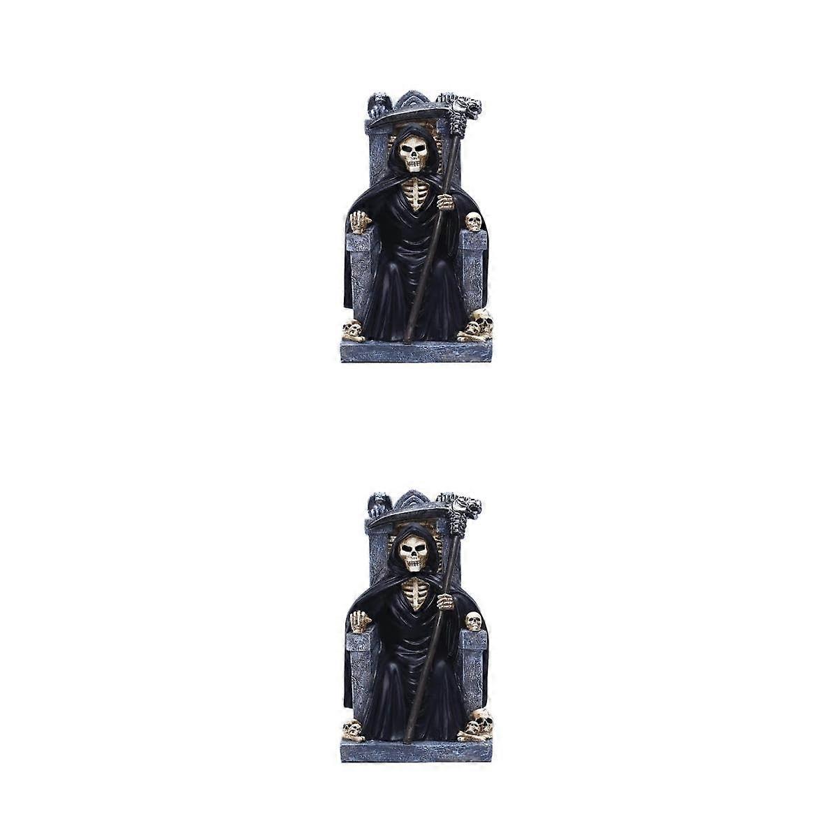 Pack of 2 Skull Decoration Ornaments Gorilla Statue for Halloween Grim Reaper Skeleton Resin Figures