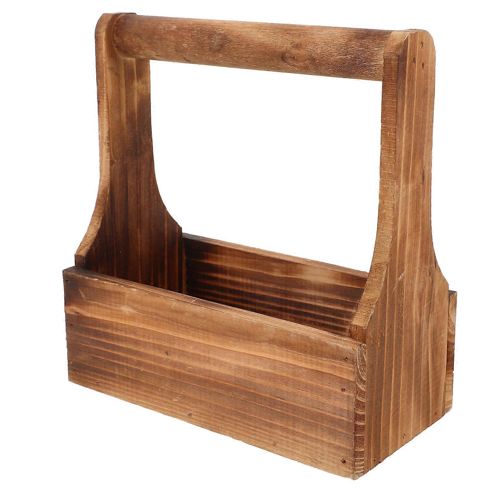 Wooden Planter Pot Rectangular Hanging Flowerpot For Home Decor Light Brown 8.25X7.86X3.93IN Decoration 1Pcs